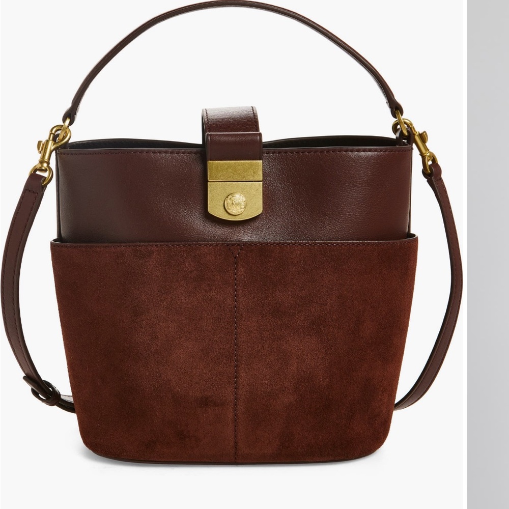Veronica Beard Small Crest Lock Leather Bucket Bag w/ dust bag